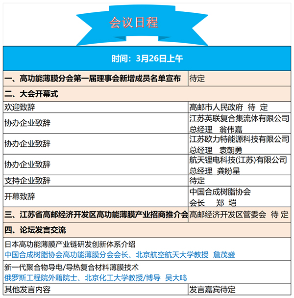 關于召開“2024 中國（高郵）國際高功能薄膜市場與技術發展高峰論壇”的通知